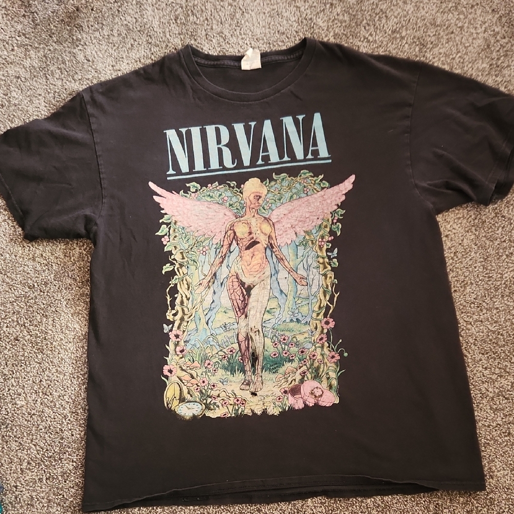 Nirvana - Distressed Short Sleeve In Utero Tee - Size Large